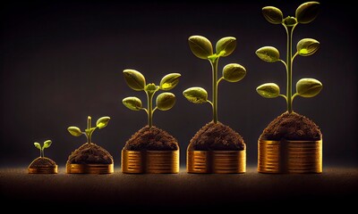 Planting the seeds of success, the journey of business growth, money growth, saving and investing concept, personal finance background, conceptual imagery of financial concepts. Generative AI