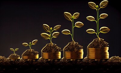 Planting the seeds of success, the journey of business growth, money growth, saving and investing concept, personal finance background, conceptual imagery of financial concepts. Generative AI