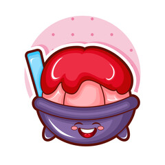 Cartoon illustration of mangosteen ice cream with smile face