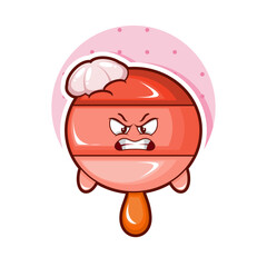 Cartoon illustration of mangosteen ice cream with angry face