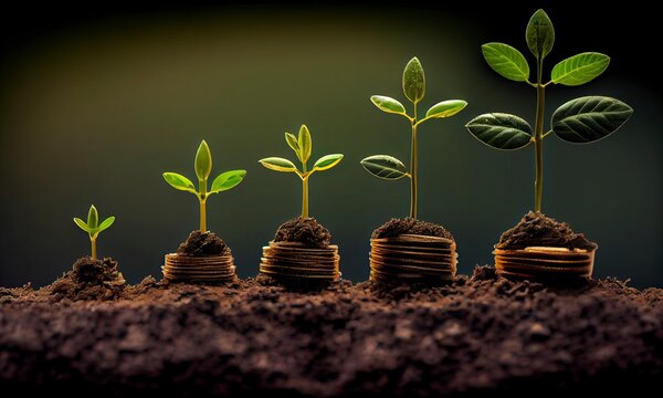 Planting the seeds of success, the journey of business growth, money growth, saving and investing concept, personal finance background, conceptual imagery of financial concepts. Generative AI