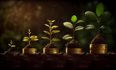 Planting the seeds of success, the journey of business growth, money growth, saving and investing concept, personal finance background, conceptual imagery of financial concepts. Generative AI