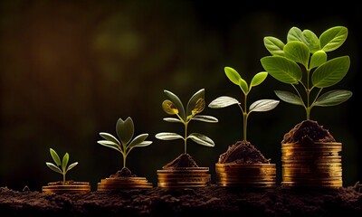 Fototapeta na wymiar Planting the seeds of success, the journey of business growth, money growth, saving and investing concept, personal finance background, conceptual imagery of financial concepts. Generative AI