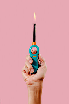 lighting a colorful gas lighter