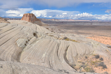 Unique rock formations, white sandstone hoodoos at Stud Horse Point, Utah, USA. Amazing landscape and blue sky
