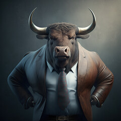 Bull wears an office suit with a business style, Generative AI
