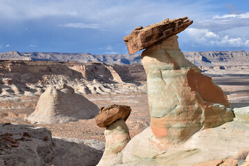 Unique rock formations, white sandstone hoodoos at Stud Horse Point, Utah, USA. Amazing landscape...