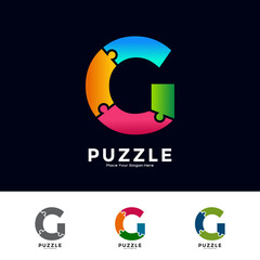 Abstract letter G puzzle pieces colorful vector logo template. Suitable for business, education, game, sticker and template