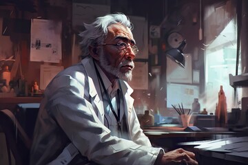 A Man Sitting At A Desk With A Computer In Front Of Him Hospital Realism Medical Writing Generative AI 