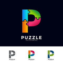 Abstract letter P puzzle pieces colorful vector logo template. Suitable for business, education, game, sticker and template