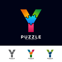Abstract letter Y puzzle pieces colorful vector logo template. Suitable for business, education, game, sticker and template