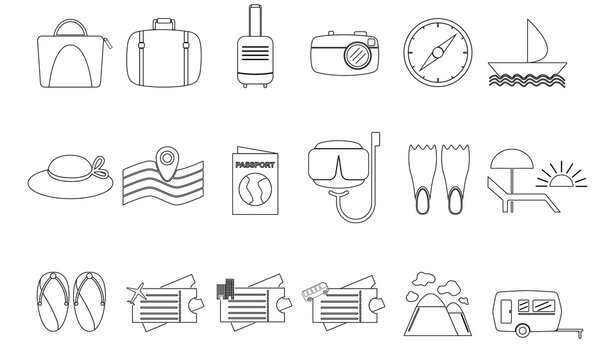 Traveling icon for holiday illustration design with outline vector 