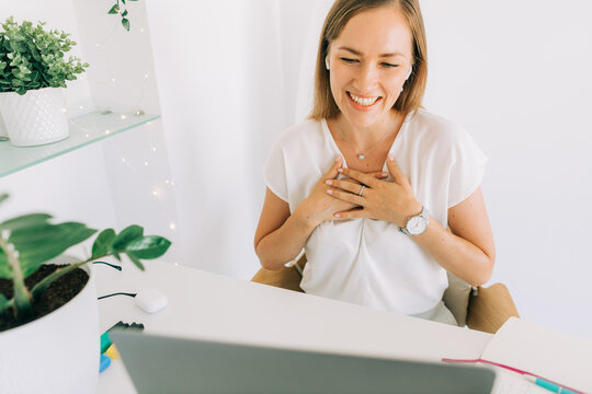 Happy online tutor on teleconference