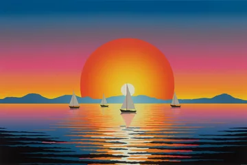 Vlies Fototapete Orange Sunset over the Sea Hiroshi Nagai generative ai