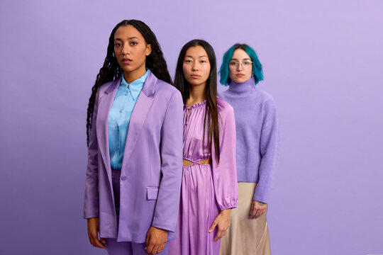 Confident diverse women in stylish clothes