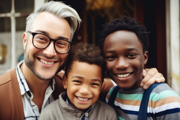 Fototapeta premium Smiling interracial diverse family with kids, Generative Ai