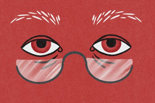 Close-up eyes with reading glasses