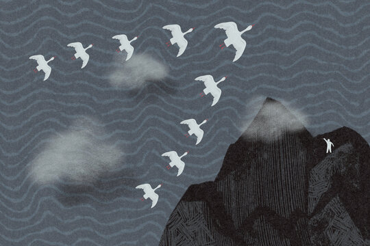Migrating flock of birds
