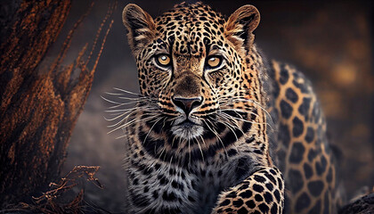 Wild jaguar staring close up portrait in Africa ,generative AI