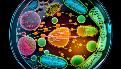 Blood cells in high scale magnification digitally generated image ,generative AI