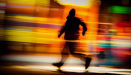 Silhouettes of rushing men in motion commuter speed ,generative AI