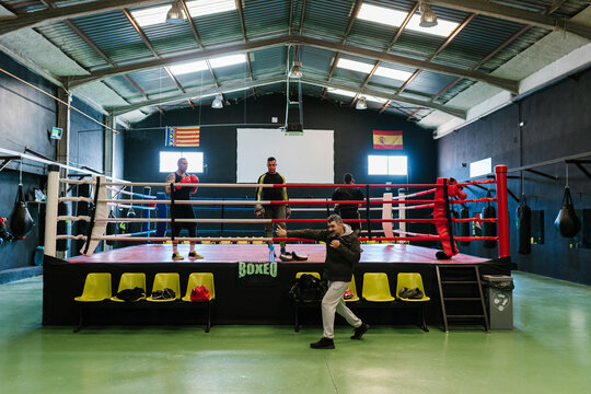 Fighters training in boxing club