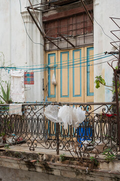 Plastic Bags Drying Hanging On A Balcony