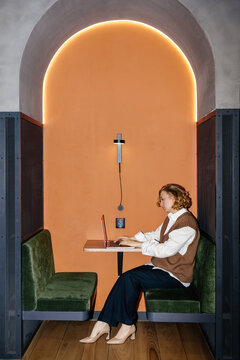 Woman working in cubicle
