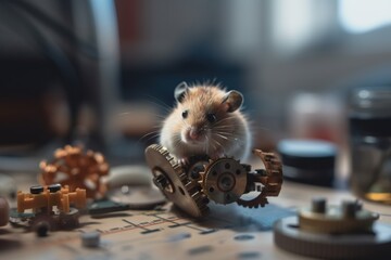A Mouse Sitting On Top Of A Table Next To A Clock Workshop Assemblage Technical Support Generative AI 
