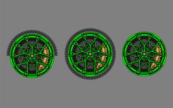 Car wheel and rims. Vector illustration, wheels gold silver black, Car Wheel 3D illustration, Car wheel, set. Realistic design. Vector illustration