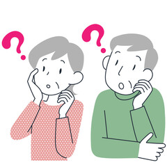 物忘れをするシニア女性とシニア男性の上半身