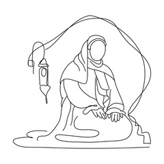 Celebrate Ramadan with our collection of modern Islamic line art illustrations. Features a stunning retro boho design with human, moon, dome and lantern. Use the template for wallpaper or print