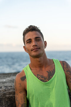 Smiling Man Wearing Green T-shirt