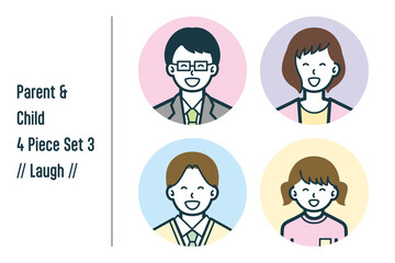 爆笑している親子の4点セットno.3