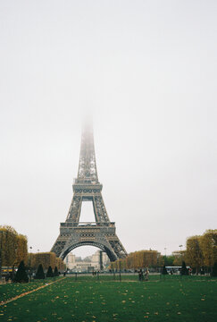 Eiffel tower obscured by cloud