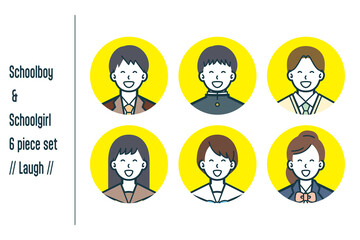 爆笑している男女の学生の6点セットno.1