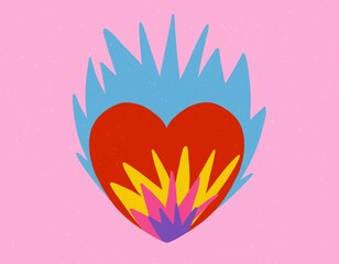 Heart in flames for wild love concept illustration