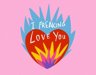 Heart in flames for wild love concept illustration