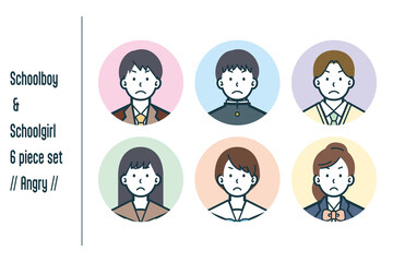 怒っている男女の学生の6点セットno.1
