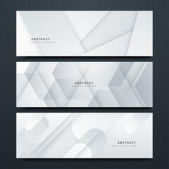 Fototapeta premium Abstract white grey gray geometric shapes geometric light 3d line shape with futuristic concept presentation background