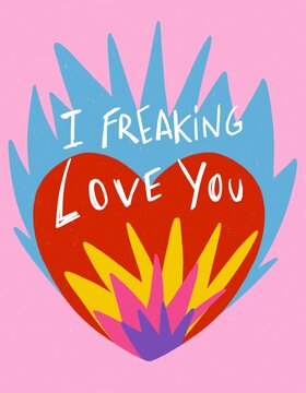 Heart in flames for wild love concept illustration