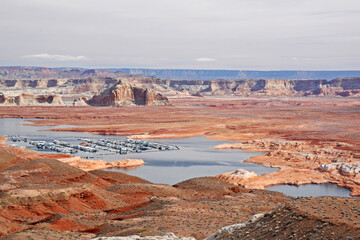 Lake Powell Landscape during a severe drought, beautiful rock formation at in the Glen Canyon...