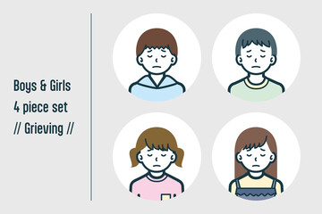 悲しんでいる男の子＆女の子の4点セットno.1