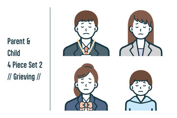 悲しんでいる親子の4点セットno.2
