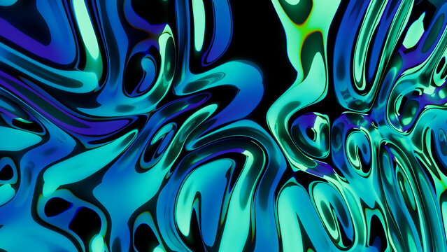 Abstract 3D render of colorful, reflecting waves