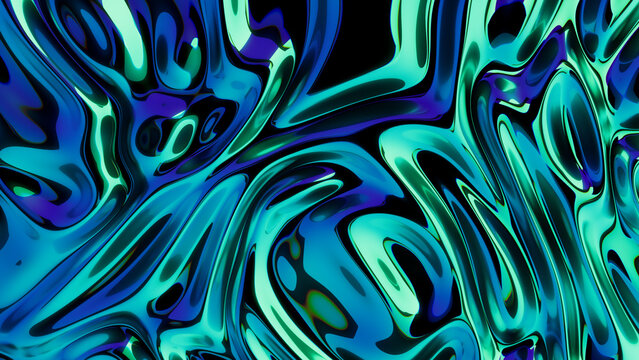Abstract 3D render of colorful, reflecting waves