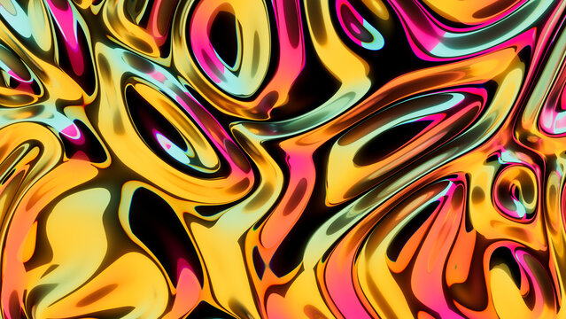 Abstract 3D render of colorful, reflecting waves