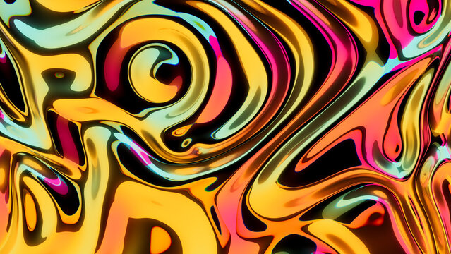 Abstract 3D render of colorful, reflecting waves