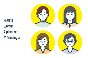 悲しんでいる私服の女性の4点セットno.1