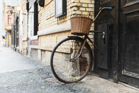 Old bike in city street